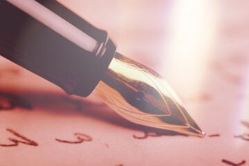 Fountain pen on antique handwritten abstract letter.