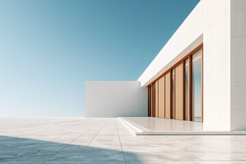 White Building on a blue sky backdrop.Modern concrete architecture.
