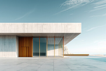 Fototapeta premium White Building on a blue sky backdrop.Modern concrete architecture. 