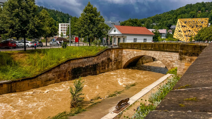 flood due to heavy rainfall at the Germany, Schwabisch Gmund