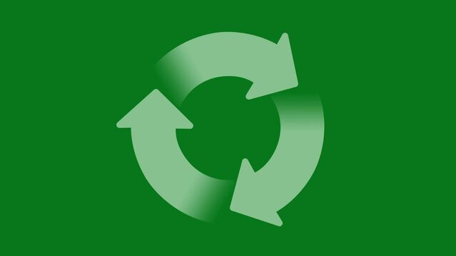Arrows connected in a circle rotating separately on a green background. Circular and recyclable economy concept. 4k.