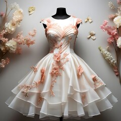 ''white and pink dress with flowers.''