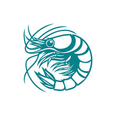 Blue and White of Beautiful Shrimp Illustration