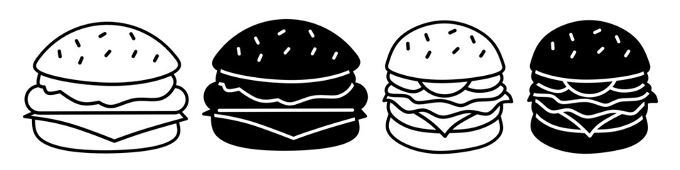 Burger icon illustration on white background. Burger icon set for business. Stock vector.