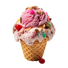 ice cream cone with chocolate isolated on transparent background, clipping path, png,