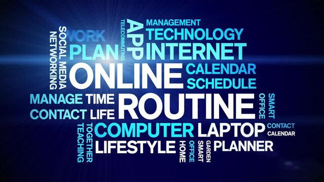 Online Routine animated word cloud;text design animation tag kinetic typography seamless loop.