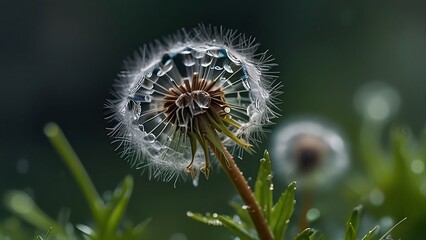 A close-up of a pristine dandelion flower, undisturbed by the wind so that the seeds are still intact. Dandelion plant photo