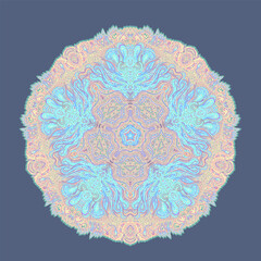 Decorative Indian round lace ornate mandala. Vintage vector pattern on transparent background. Hand drawn abstract colorful background. Invitation, wedding card, scrapbooking. Tattoo design.