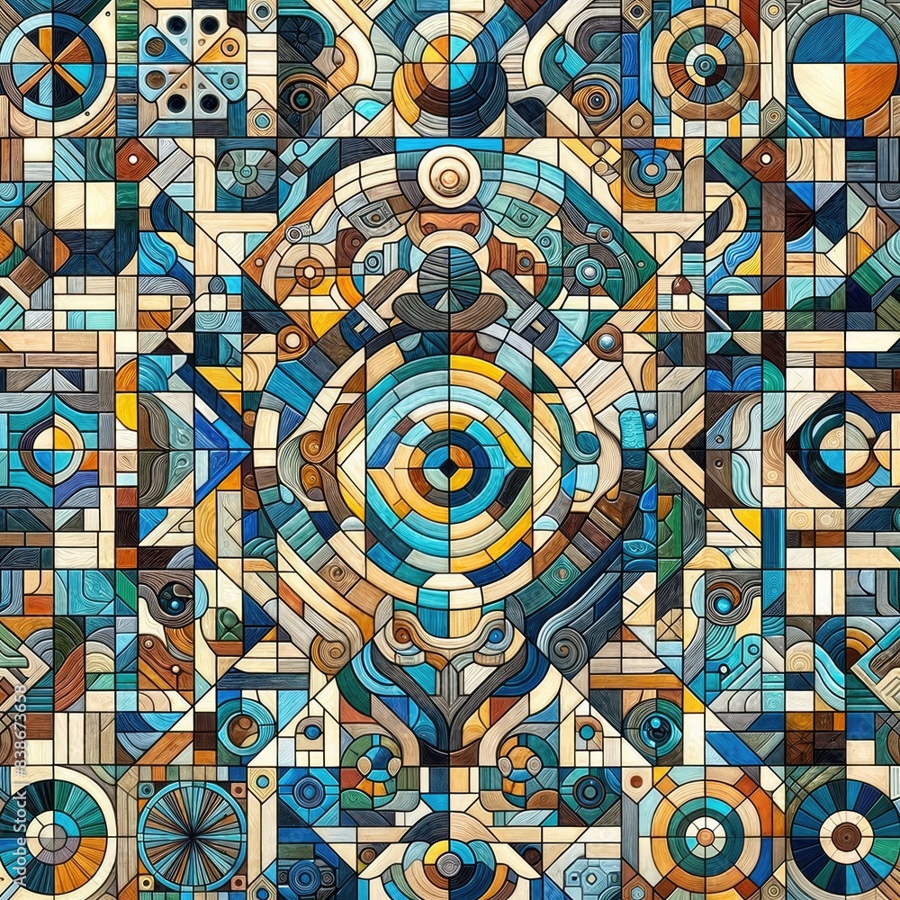 Poster colorful abstract mosaic pattern with various geometric shapes