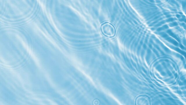Water texture with ripples on the water overlay effect for video mockup. Organic toned in bright blue drop shadow caustic effect with wave refraction of light. Slow motion video banner with blue water