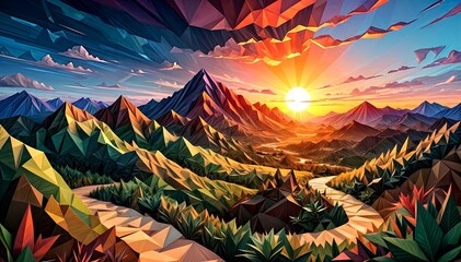 Sunset Over Mountain Path