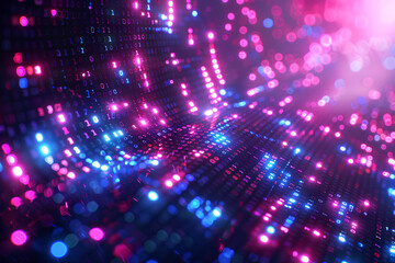 Naklejka premium Futuristic Digital Matrix with Neon Coding Lights