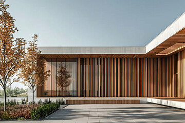 White Building on a blue sky backdrop.Modern concrete architecture.
