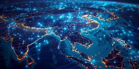 3D map of ASEAN, glowing global network