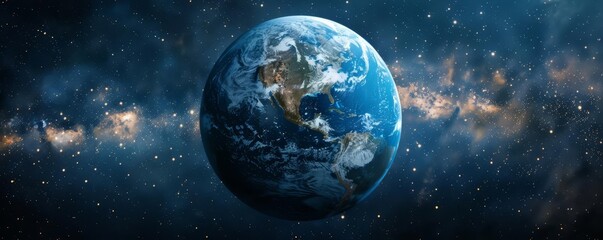 3d render of the earth with north and south america on it, floating in space, stars background,