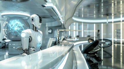 A futuristic dining experience with robot chefs and automated service