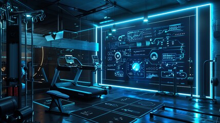 Fototapeta premium A futuristic gym with AIdriven workout programs and biometric tracking