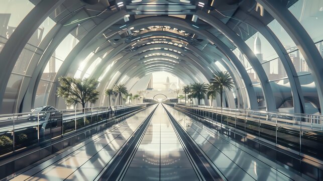 A futuristic transportation system with hyperloop technology and smart logistics