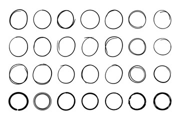 Super set of circles lines sketch hand drawn. Doodle circles for design elements