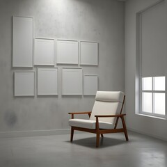 hall of collage  chair A mockup of an empty white poster on the wall in modern hall of collage  room with comfortable chairs and medical equipment. empty white blank poster o