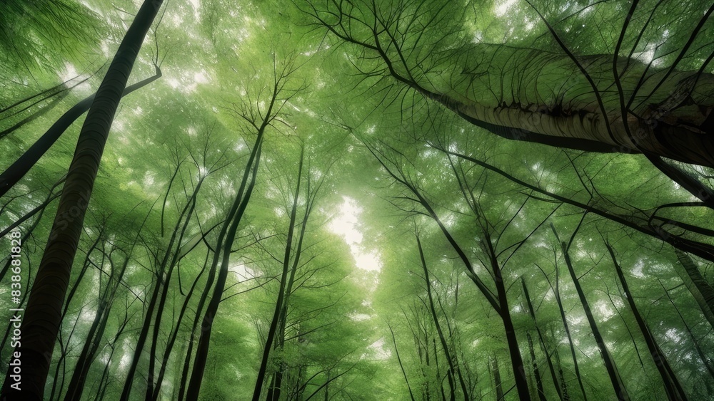 Wall mural sun rays through the forest