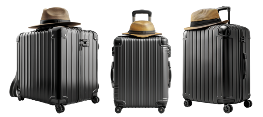Set of black travel luggage png background