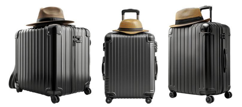 Set of black travel luggage png background