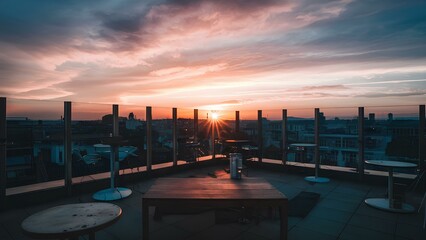 A Rooftop Balcony View Bathed in Sunset's Warm Embrace