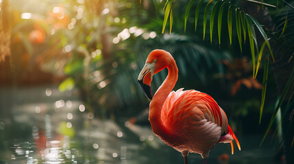 Portrait of a beautiful flamingo on a black background, Generative AI