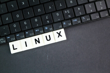 letters of the alphabet with the word linux. Internet concept. Linux is a family of open-source...