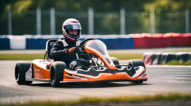Homme faisant du karting sur une piste &agrave; pleine vitesse