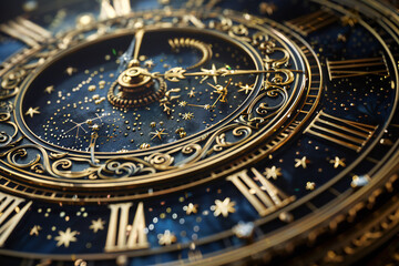 Fototapeta premium A close up of a very ornate clock with gold and black designs