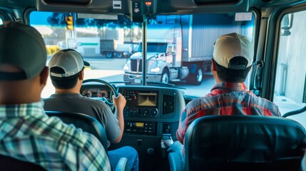 Truck Drivers Training Session Inside Truck Cab