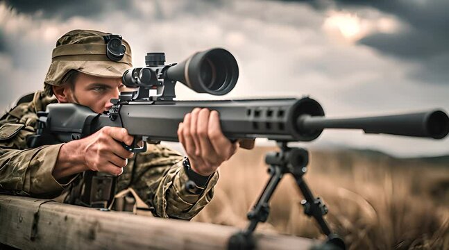 Un tireur d'&eacute;lite militaire visant sa cible