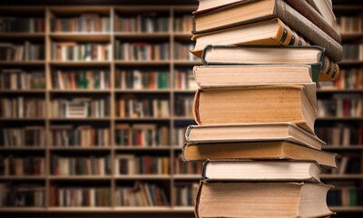 Old books in vintage library. History, education concept