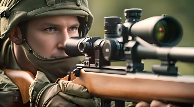 Un tireur d'&eacute;lite militaire visant sa cible
