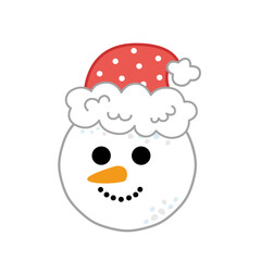 Head of cheerful snowman. Snowman in red hat. Cartoon, vector.