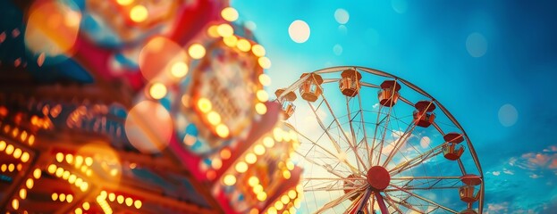 Carnival background with Ferris wheel, focus on, festival theme, vibrant, manipulation, fairground backdrop