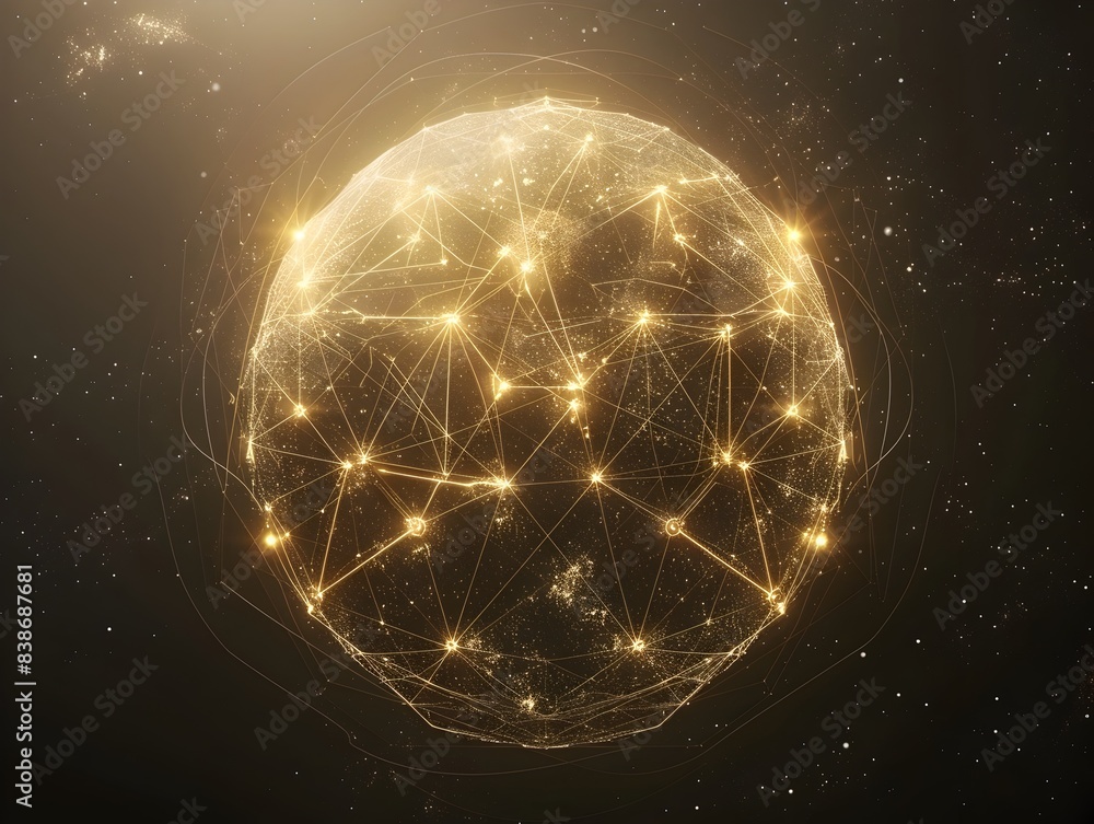Poster futuristic tech sphere with interconnected nodes and glowing geometric patterns