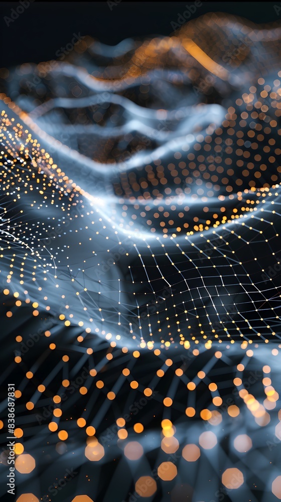 Poster futuristic 3d rendered tech mesh pattern with interconnected illuminated points