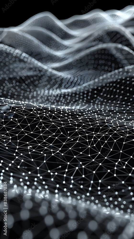 Poster flowing futuristic mesh network backdrop with interconnected points