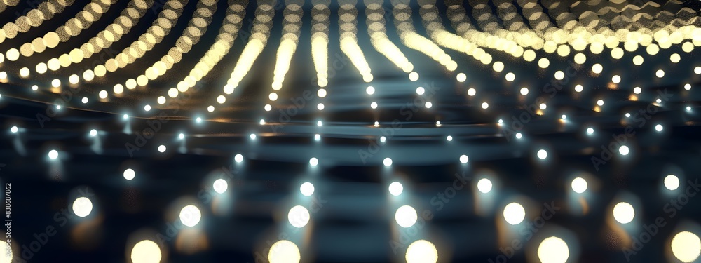 Poster abstract digital matrix with rows and columns of luminous light dots