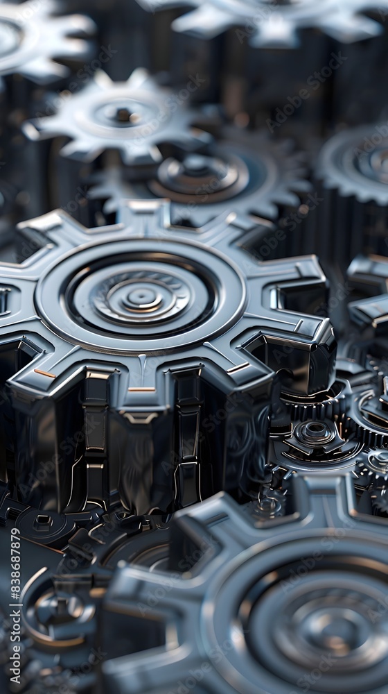 Poster Futuristic Intricate Mechanical Gears and Cogs in Abstract 3D Rendering