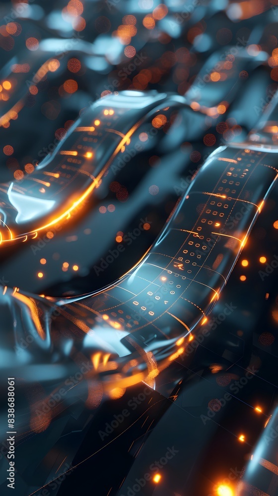 Poster mesmerizing abstract data flow with glowing shapes and particles