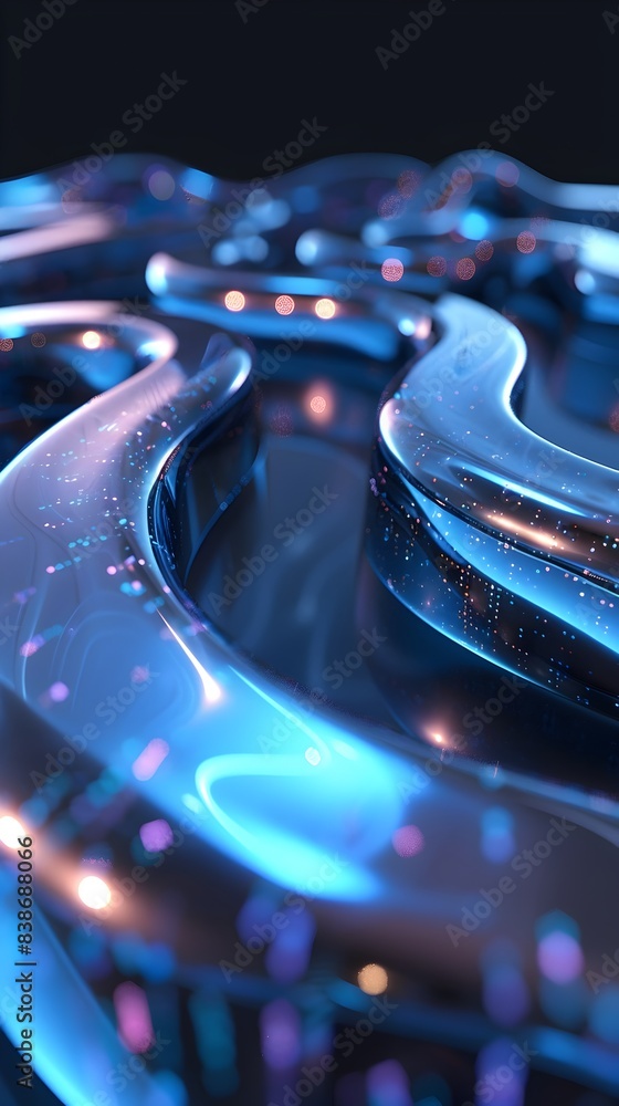 Poster vibrant 3d rendered abstract data flow with flowing shapes and lights