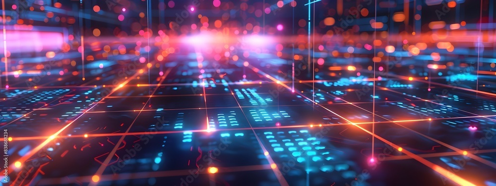 Poster futuristic grid with glowing nodes and interconnected patterns