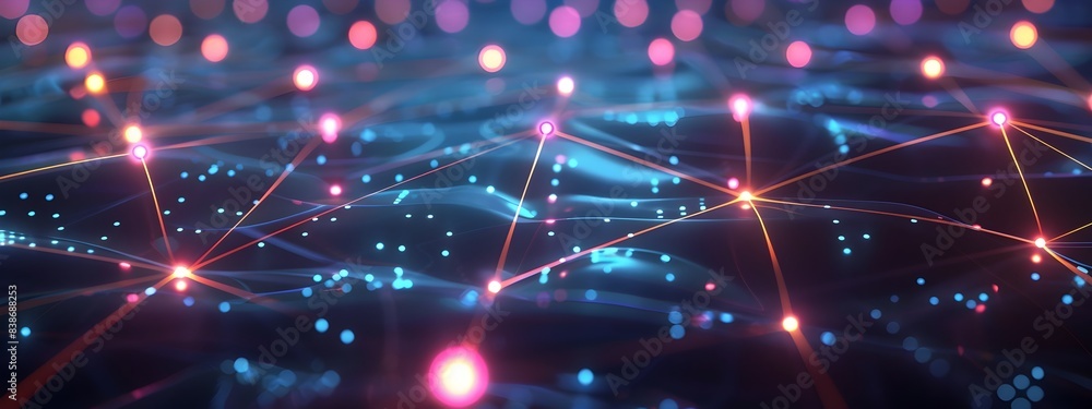 Poster futuristic grid with glowing nodes and interconnected patterns