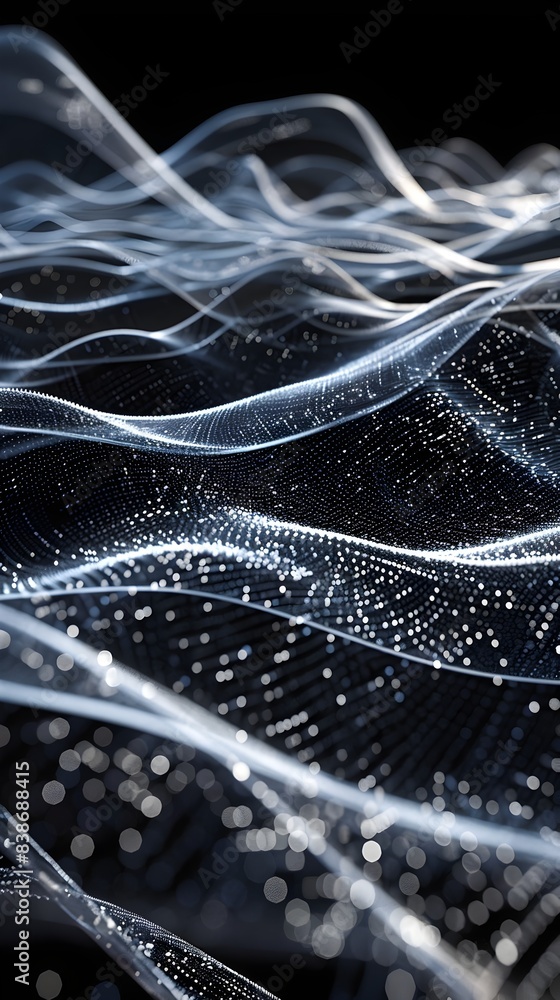 Poster flowing tech flux luminous lines and shapes representing digital dynamism