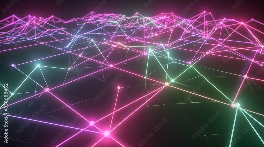 Poster vibrant neon network of interconnected lines and nodes