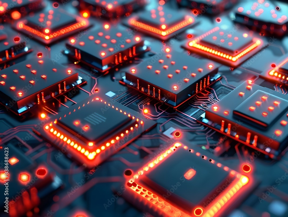 Poster vibrant abstract computer chip with geometric shapes and patterns